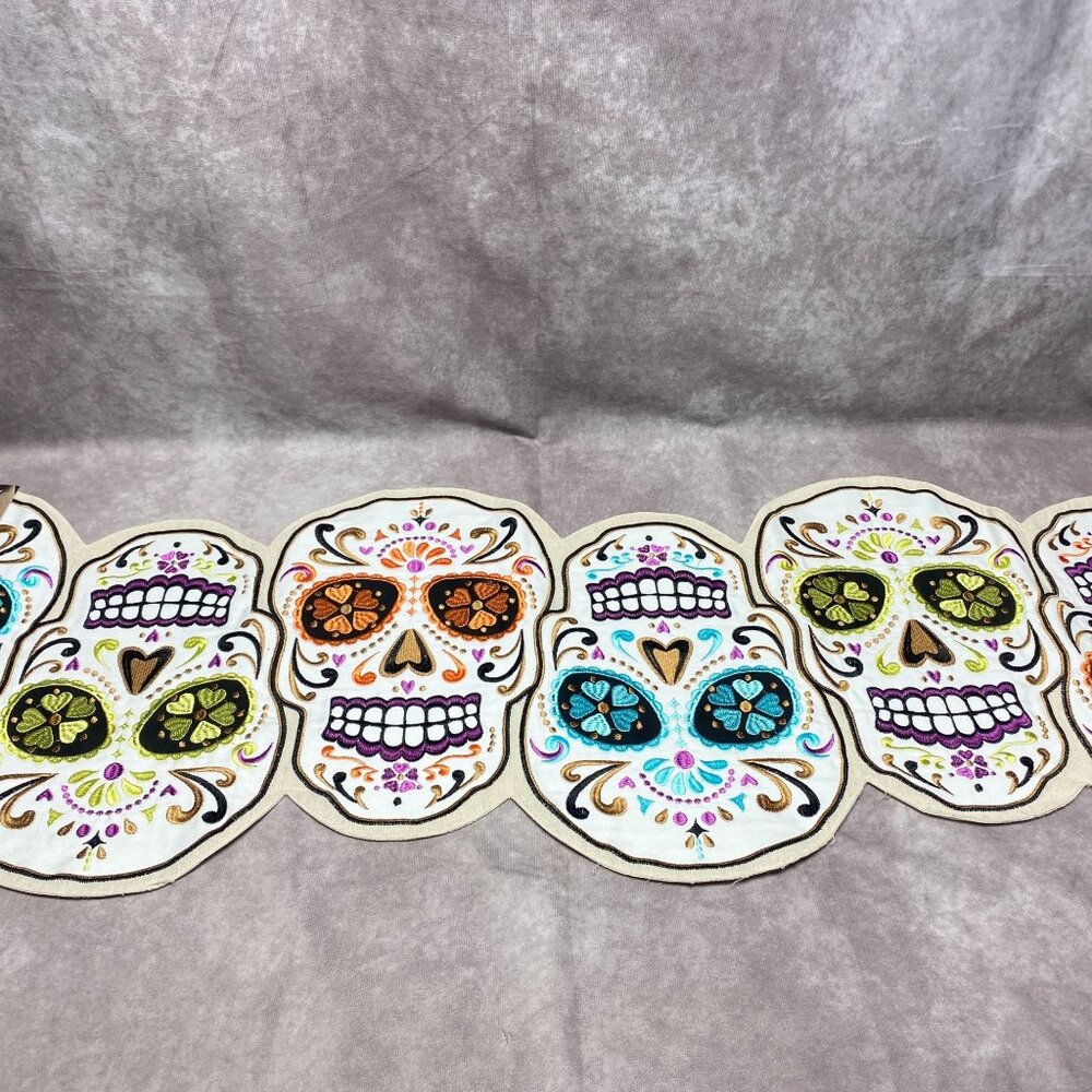 Sugar Skull Embroidered Table Runner 14" X 48" Cynthia Rowley Curious New York